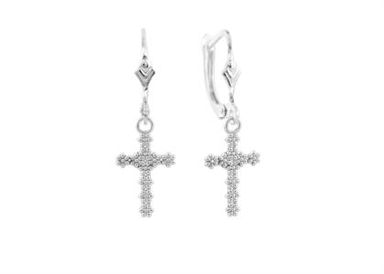 Rhodium Plated Cross Fashion Earring